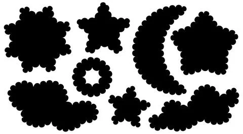 Set of scallop edge frames black shapes isolated on white Stockillustratie