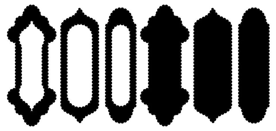 Set of scallop edge frames black shapes isolated on white Illustrazione stock