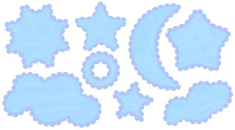 Set of scallop edge frames. Blue shapes textured charcoal Stock Illustration