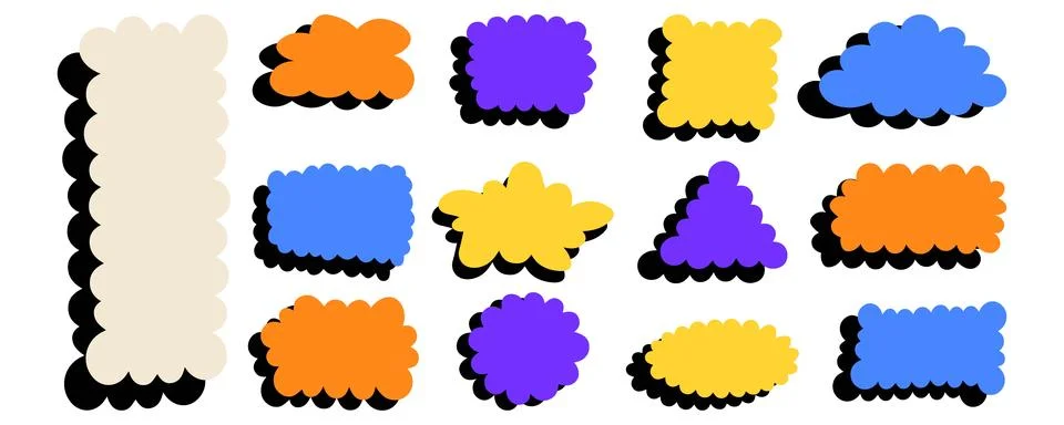 Set of scallop edge frames. Colored text box with frill. Blank speech bubbl.. Stock Illustration