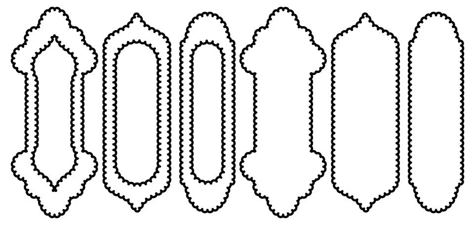 Set of scallop edge frames shapes isolated on white Illustrazione stock
