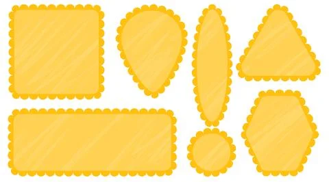 Set of scallop edge frames. Yellow shapes textured charcoal Illustrazione stock