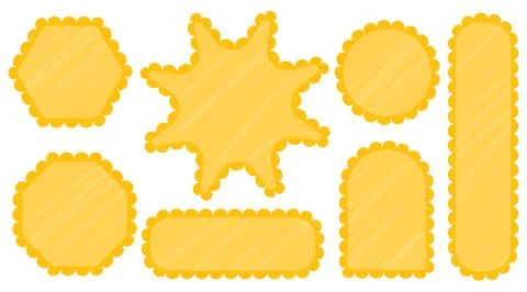 Set of scallop edge frames. Yellow shapes textured charcoal 스톡 일러스트