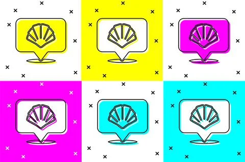 Set Scallop sea shell icon isolated on color background. Seashell sign. Vector Stock Illustration