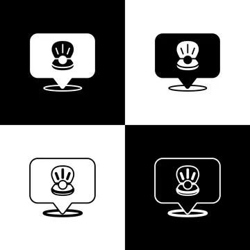 Set Scallop sea shell icon isolated on black and white background. Seashell sign Stock Illustration
