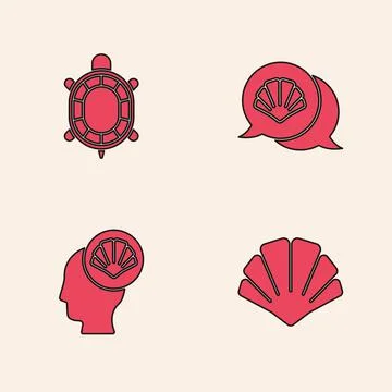Set Scallop sea shell, Turtle, and icon. Vector Illustrazione stock