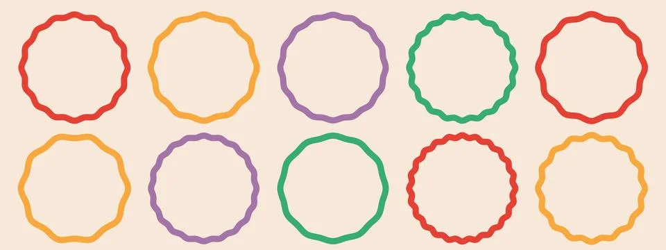 Set of scallop stories frames. Circle doodle borders with zigzag wavy edges.. Stock Illustration