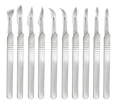 Set of scalpels with interchangeable blades of various shapes. Surgical Stock Illustration