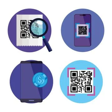 Set scan qr code and icons Stock Illustration