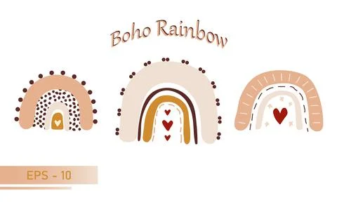 Set scandinavian boho rainbow in simple soft colors for nursery room decor Illustrazione stock
