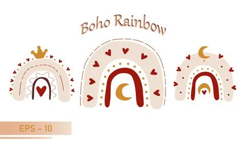 Set of scandinavian boho rainbow in simple colors for nursery room decor Stock Illustration