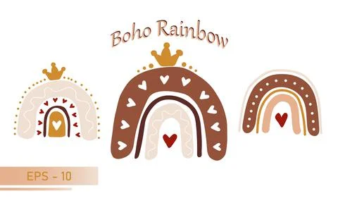 Set of scandinavian boho rainbow in simple soft colors for nursery room decor Illustrazione stock