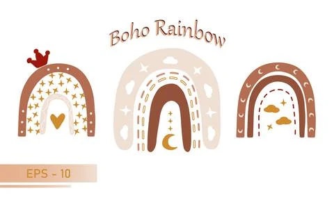 Set of scandinavian boho rainbow in soft colors for nursery room decor. Isolated Illustrazione stock