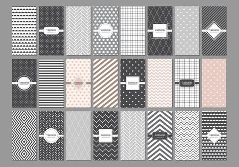 Set of Scandinavian vertical card templates based on geometric seamless patterns Stock Illustration