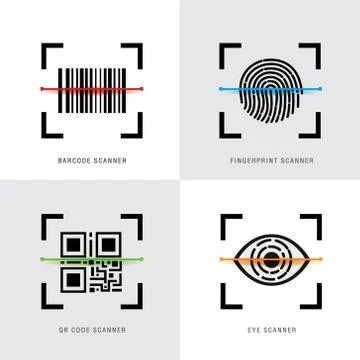 Set of Scanner Element Icon, QR Code, Barcode Vector. Stock Illustration