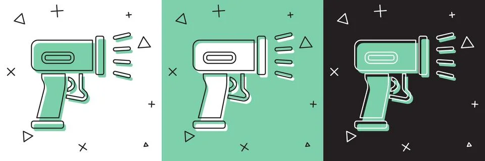 Set Scanner scanning bar code icon isolated on white and green, black background Illustrazione stock