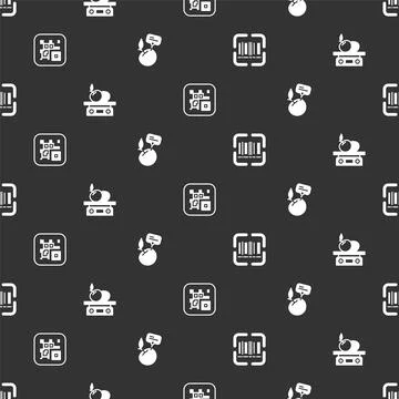 Set Scanner scanning bar code, Electronic scales for product, QR and Supermarket Stock-Illustration