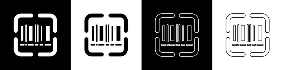 Set Scanner scanning bar code icon isolated on black and white background イラスト素材