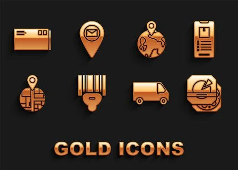 Set Scanner scanning bar code, Mobile phone with app delivery tracking, Pizza Stock-Illustration