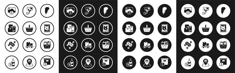 Set Scanner scanning bar code, Shopping basket, Cash register machine, Credit Stock-Illustration