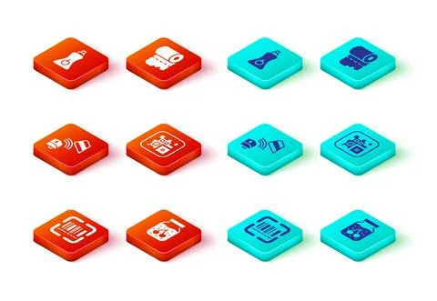 Set Scanner scanning bar code, Jam jar, POS terminal with credit card, QR Stock-Illustration