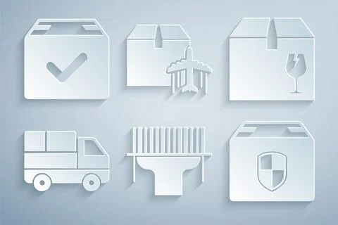 Set Scanner scanning bar code, Delivery box with fragile content, truck boxes Stockillustratie