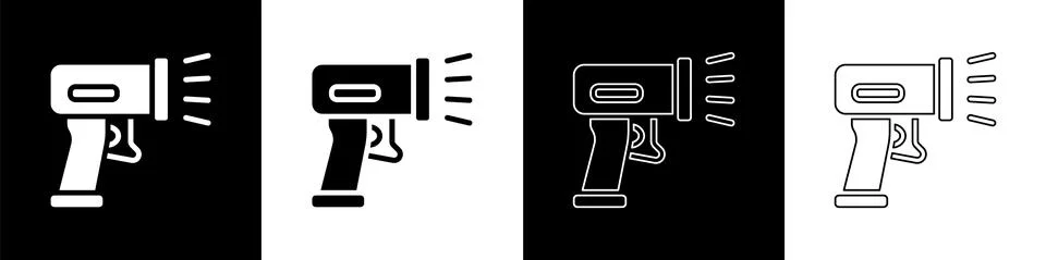 Set Scanner scanning bar code icon isolated on black and white background 스톡 일러스트