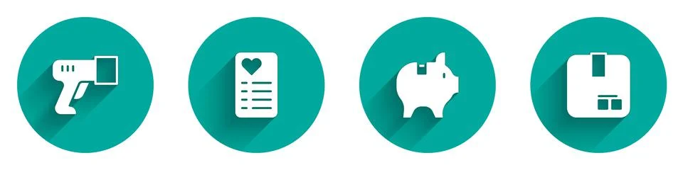 Set Scanner scanning bar code, Shopping list, Piggy bank and Carton cardboard Stock Illustration