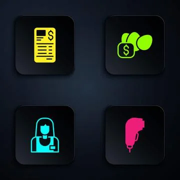 Set Scanner scanning bar code, Paper or financial check, Seller and Price tag Illustrazione stock