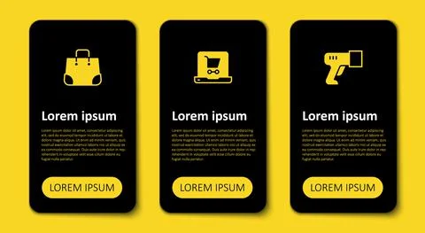 Set Scanner scanning bar code, Shopping cart on screen laptop and Paper shopping Illustrazione stock