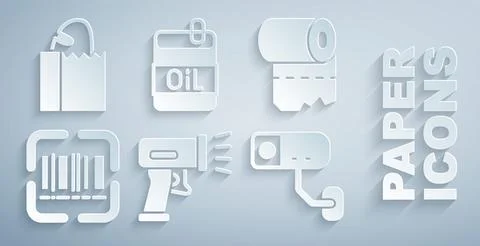 Set Scanner scanning bar code, Toilet paper roll, Security camera, Bottle of Stockillustratie