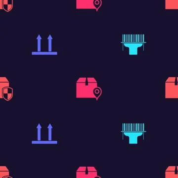 Set Scanner scanning bar code, This side up, Location with cardboard box and Stock-Illustration