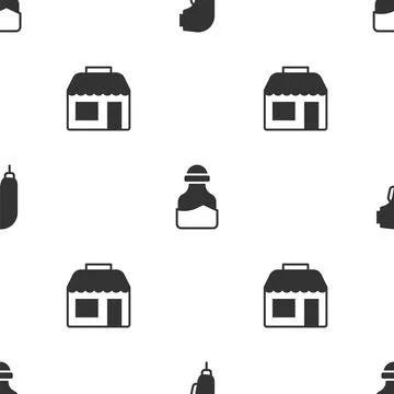 Set Scanner scanning bar code, Spice and Market store on seamless pattern Stockillustratie