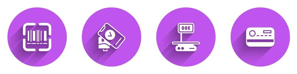 Set Scanner scanning bar code, POS terminal, Electronic scales and Credit card Stock-Illustration