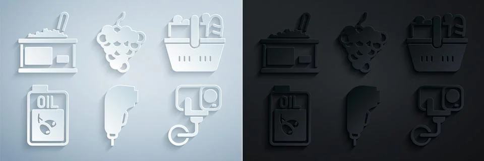 Set Scanner scanning bar code, Shopping basket and food, Bottle of olive oil Stock-Illustration