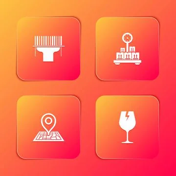 Set Scanner scanning bar code, Scale with cardboard box, Placeholder on map and Stock-Illustration