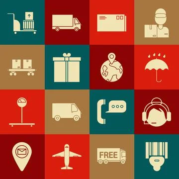 Set Scanner scanning bar code, Support operator touch, Umbrella and rain drops Stock Illustration