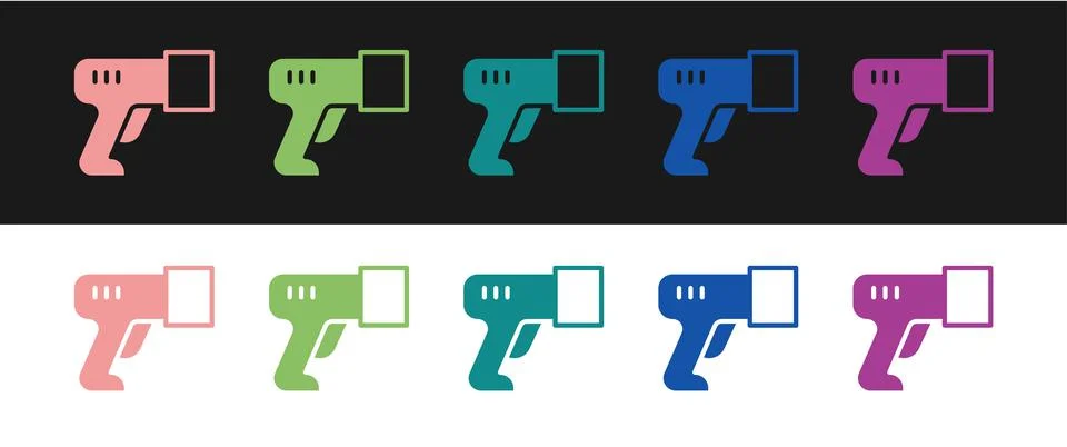 Set Scanner scanning bar code icon isolated on black and white background Illustrazione stock