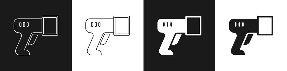 Set Scanner scanning bar code icon isolated on black and white background. Ba Stock-Illustration