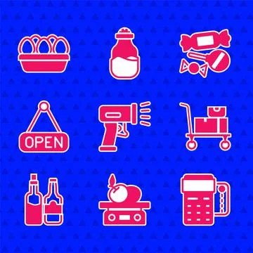 Set Scanner scanning bar code, Electronic scales for product, POS terminal wi イラスト素材