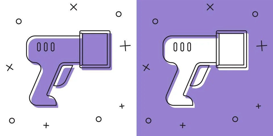 Set Scanner scanning bar code icon isolated on white and purple background 스톡 일러스트