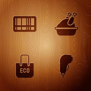 Set Scanner scanning bar code, Barcode, Shopping bag with recycle and Roast.. Stock-Illustration