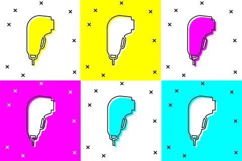 Set Scanner scanning bar code icon isolated on color background. Barcode la.. イラスト素材