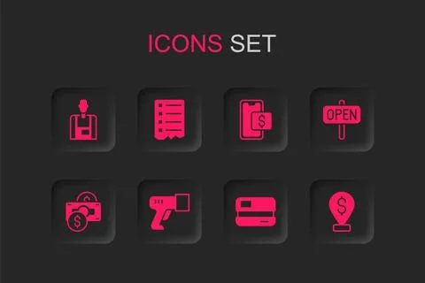 Set Scanner scanning bar code, Shopping list, Seller, Credit card, Hanging .. 스톡 일러스트