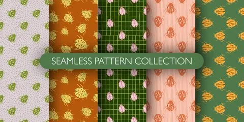 Set of scarab beetles seamless pattern. Folk bugs background collection. Inse Illustrazione stock