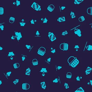 Set Scarecrow, Fruit tree, Spray against insects and Wicker basket on seamless Stock Illustration