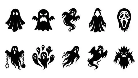 Set of scary ghost characters and monster silhouettes, horror halloween cre.. Stock-Illustration