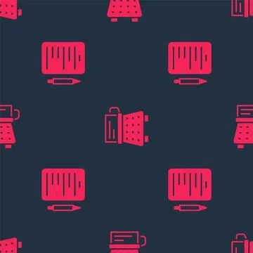 Set Scenario and Retro typewriter on seamless pattern. Vector Illustrazione stock