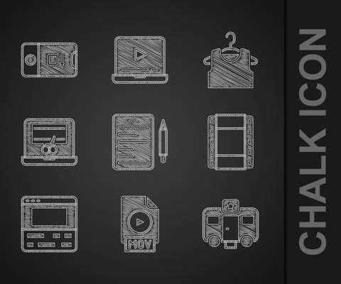 Set Scenario, MOV file document, Actor trailer, Play Video, recorder on laptop イラスト素材