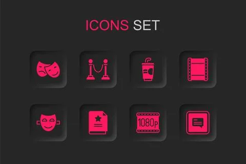 Set Scenario, Rope barrier, Comedy and tragedy masks, Full HD 1080p, Play v.. Illustrazione stock